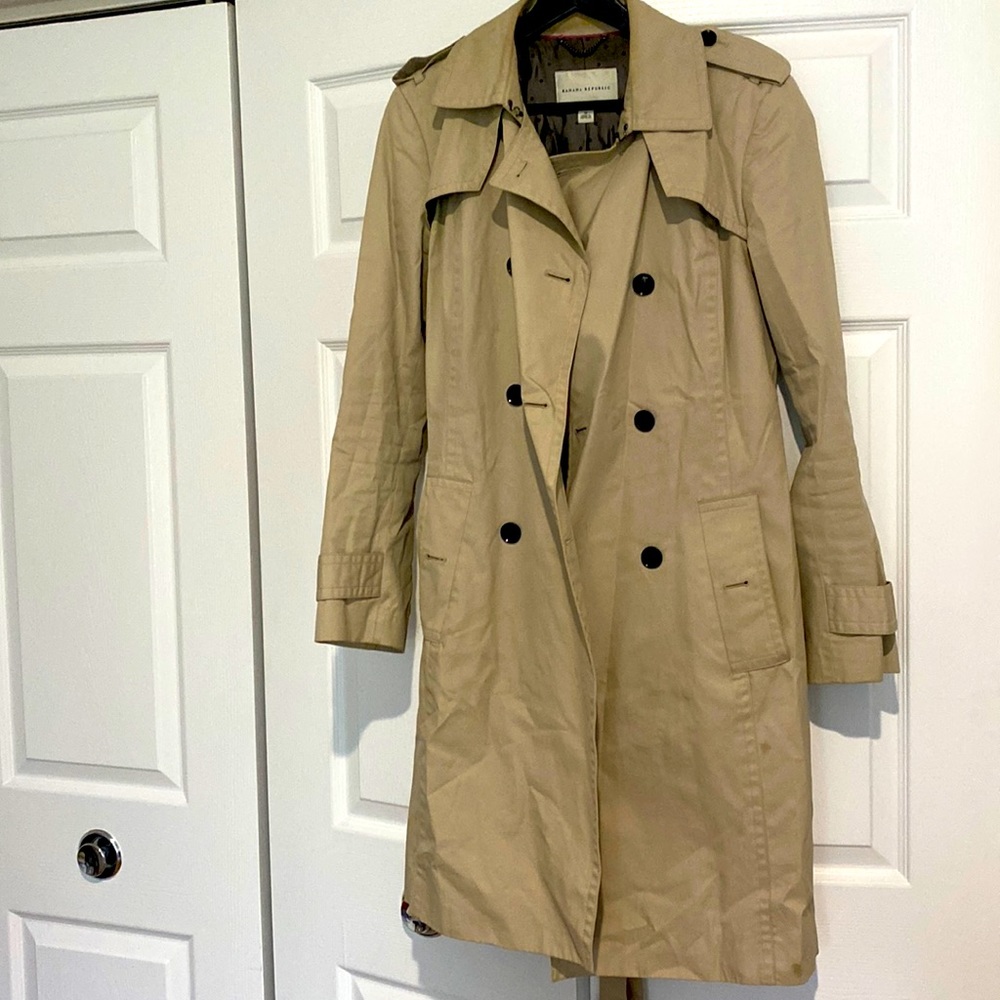 Khaki trench coat. Gently used.